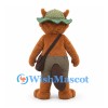 Beaver Mascot Costume in Brown with Explorer Hat Striped Tie and Shoulder Bag