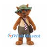 Beaver Mascot Costume in Brown with Explorer Hat Striped Tie and Shoulder Bag
