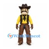 Cowboy Mascot Costume with Brown Hat Yellow Shirt and Fringed Chaps