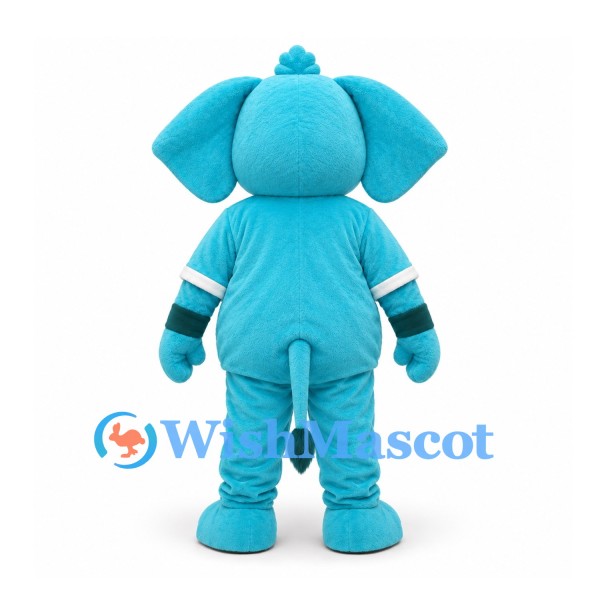 Elephant Mascot Costume in Teal with White Tusks and Striped Cuffs