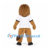 Lion Mascot Costume in Tan with Long Brown Mane and White Shirt