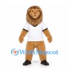 Lion Mascot Costume in Tan with Long Brown Mane and White Shirt