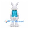 Rabbit Mascot Costume in White with Teal Vest and Yellow Bow Tie