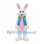 Rabbit Mascot Costume in White with Teal Vest and Yellow Bow Tie
