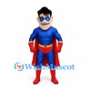 Superhero Mascot Costume in Blue with Red Cape and Eye Mask