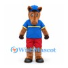 Horse Mascot Costume in Brown with Blue Shirt Red Shorts and Cap