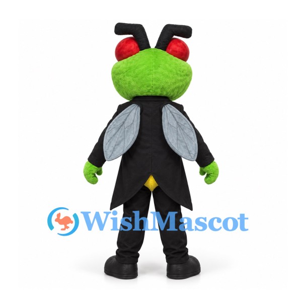 Fly Mascot Costume in Green with Black Suit Tie and Gray Wings