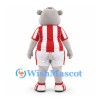 Hippo Mascot Costume in Gray with Red and White Striped Sports Uniform