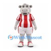 Hippo Mascot Costume in Gray with Red and White Striped Sports Uniform