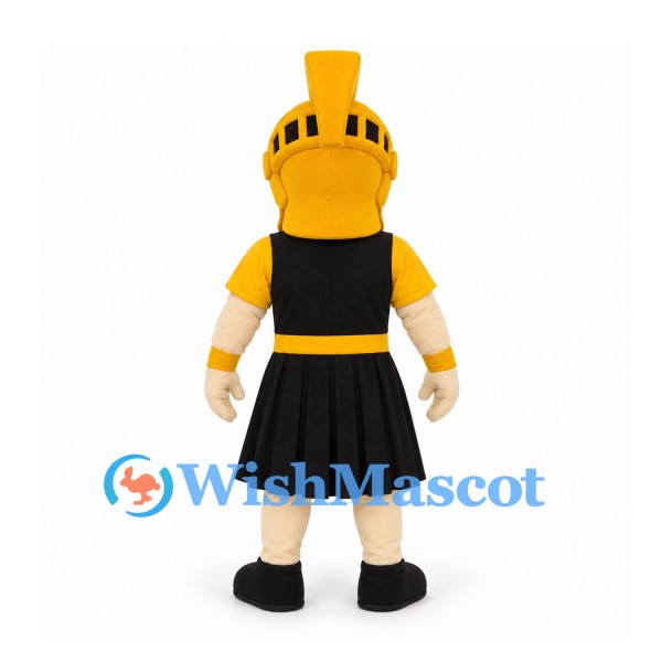 Spartan Mascot Costume in Black and Gold with Crested Helmet