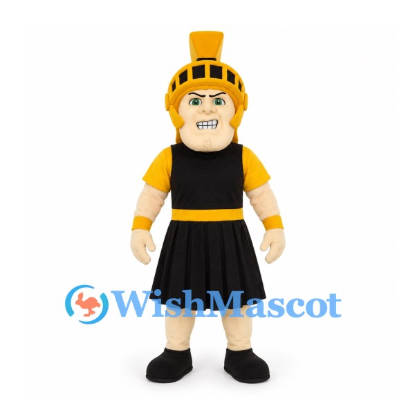 Spartan Mascot Costume in Black and Gold with Crested Helmet