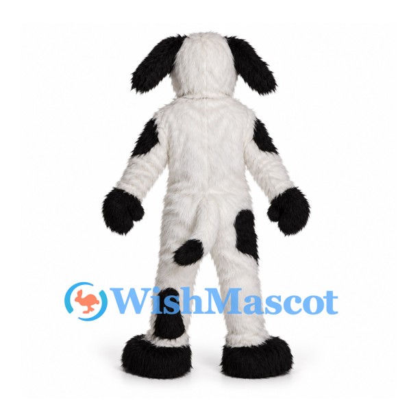 Dog Mascot Costume in White with Black Patches and Floppy Ears