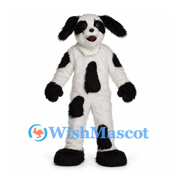 Dog Mascot Costume in White with Black Patches and Floppy Ears