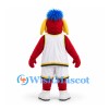 Monster Mascot Costume in Red with Blue Hair and White Basketball Uniform