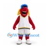 Monster Mascot Costume in Red with Blue Hair and White Basketball Uniform