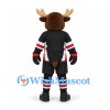 Moose Mascot Costume in Brown with Black Hockey Uniform and Red Trim