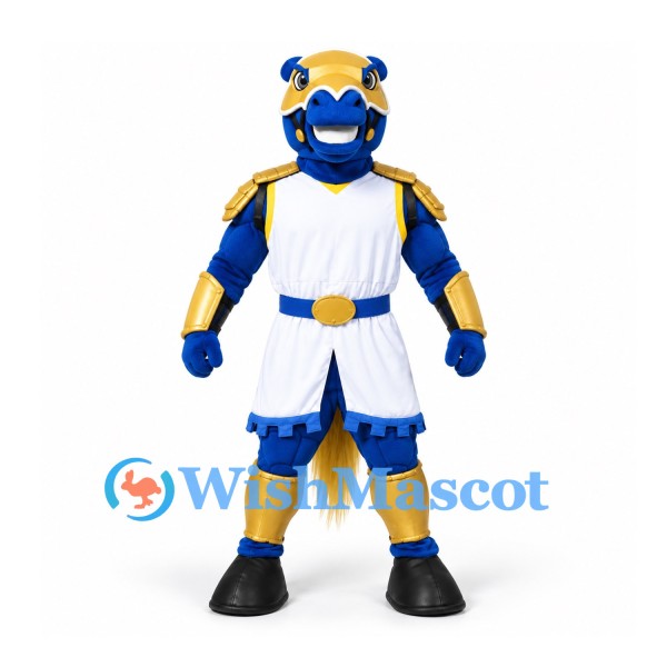 Horse Mascot Costume in Blue and Gold with White Egyptian Style Outfit