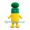 Yellow Tube Character Mascot Costume with Green Round Top and Silver Stud Details