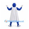 Warrior Mascot Costume in Blue with White Sports Uniform and Cape