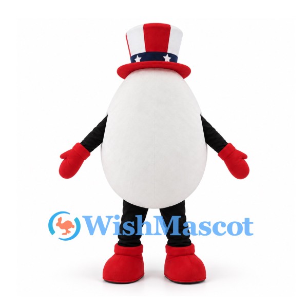 Egg Mascot Costume in White with Yellow Center and Red Striped Top Hat