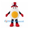 Egg Mascot Costume in White with Yellow Center and Red Striped Top Hat