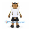 Lynx Mascot Costume in Tan with White Sports Shirt Black Shorts and Cap