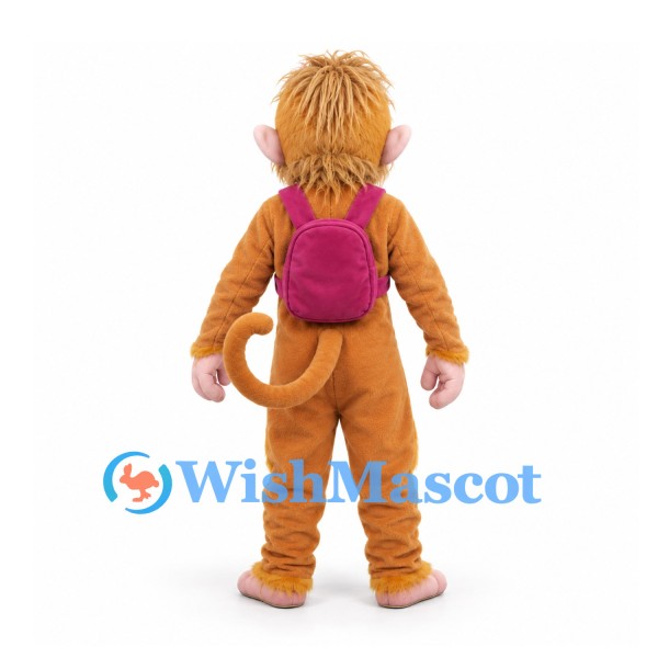 Monkey Mascot Costume in Tan with Pink Backpack and Long Tail