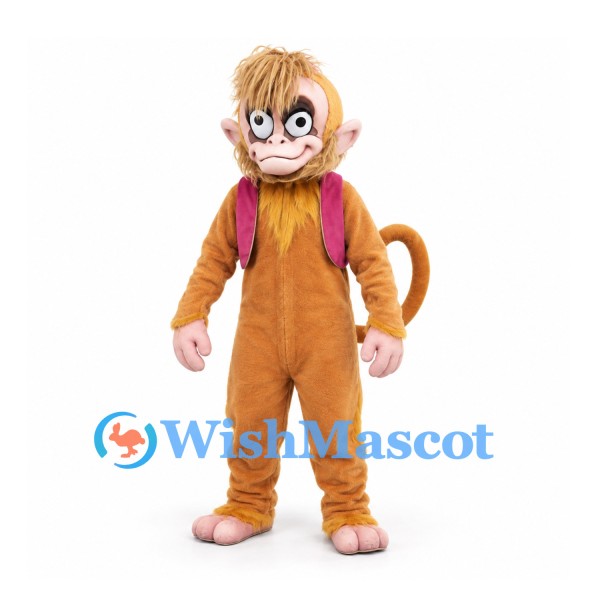 Monkey Mascot Costume in Tan with Pink Backpack and Long Tail