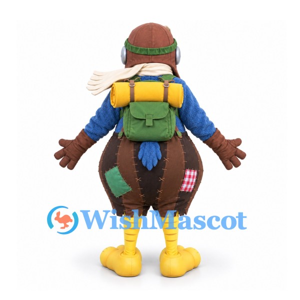 Vulture Mascot Costume in Brown with Aviator Hat and Hiking Backpack