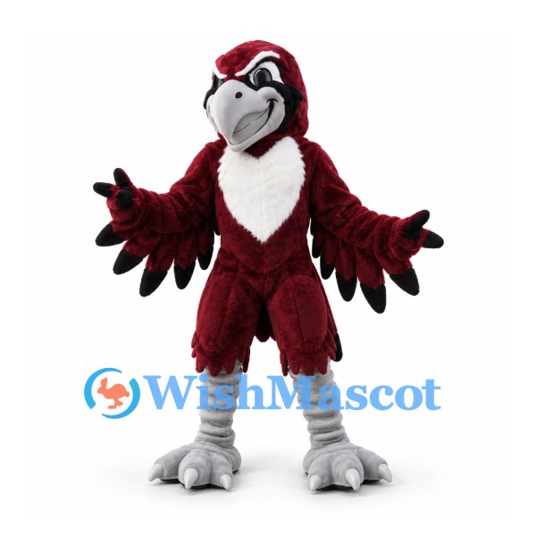 Bird Mascot Costume in Burgundy with White Chest and Gray Feet