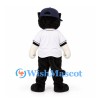 Cat Mascot Costume in Black and White with Baseball Jersey and Navy Cap