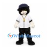 Cat Mascot Costume in Black and White with Baseball Jersey and Navy Cap