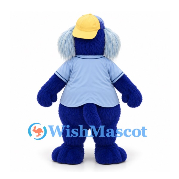 Seal Mascot Costume in Navy with Long Gray Whiskers and Blue Baseball Jersey