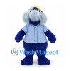 Seal Mascot Costume in Navy with Long Gray Whiskers and Blue Baseball Jersey