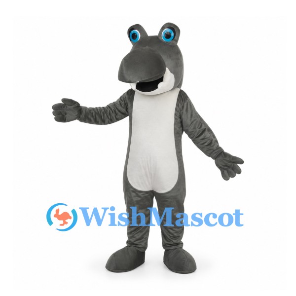 Otter Mascot Costume in Gray with White Belly and Blue Eyes