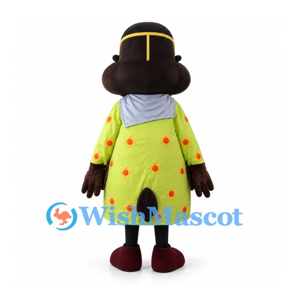 Monkey Mascot Costume in Lime Floral Dress with Gray Neck Scarf