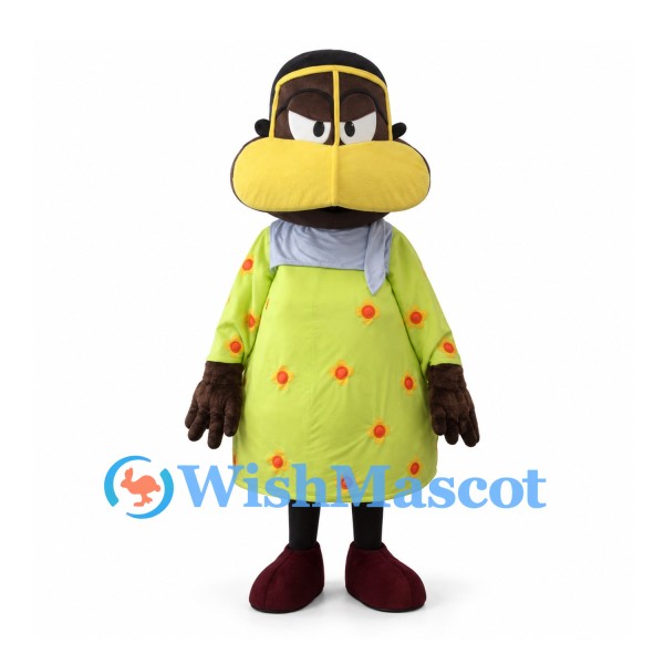 Monkey Mascot Costume in Lime Floral Dress with Gray Neck Scarf
