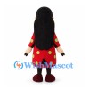 Girl Mascot Costume with Long Black Hair and Red Polka Dot Dress