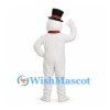 Snowman Mascot Costume in White with Black Top Hat and Plaid Scarf