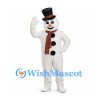 Snowman Mascot Costume in White with Black Top Hat and Plaid Scarf