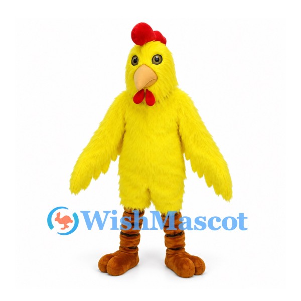 Chicken Mascot Costume in Yellow with Red Comb and Brown Feet