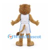 Lion Mascot Costume in Tan with White Basketball Uniform and Blue Trim