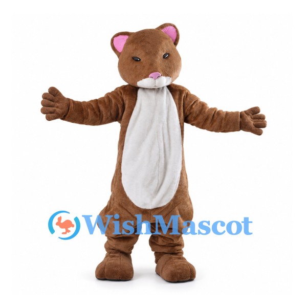 Mouse Mascot Costume in Brown with White Belly and Pink Ears