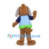 Dog Mascot Costume in Brown with Blue and Green Shirt and Gray Floppy Ears