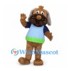 Dog Mascot Costume in Brown with Blue and Green Shirt and Gray Floppy Ears
