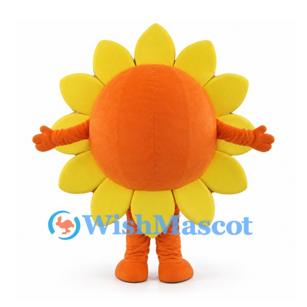 Sunflower Mascot Costume in Orange with Yellow Petals and Blue Eyes