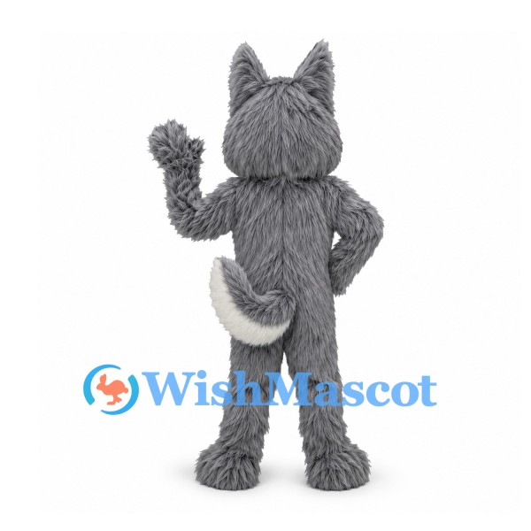 Wolf Mascot Costume in Gray with White Chest and Large Blue Eyes