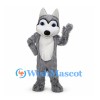 Wolf Mascot Costume in Gray with White Chest and Large Blue Eyes