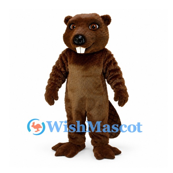 Beaver Mascot Costume in Brown with Long Front Teeth and Flat Tail