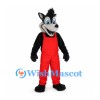 Wolf Mascot Costume in Black and Gray with Red Overalls